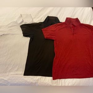 Set of THREE Men’s XL Lululemon Vent Tech Polo Shirts in black, red and white